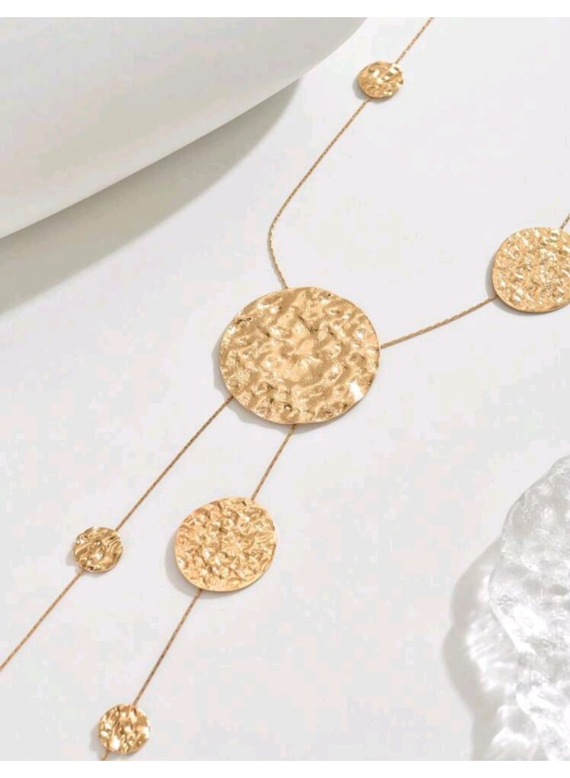 شي إن قلادة نسائية واحدة على شكل حرف Y، قلادة عصرية غير متماثلة بتصميم هندسي دائري مطروق مع شرابة طويلة - Image 3